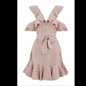 Zimmermann Ruffled Midi Dress in Pink and Cream